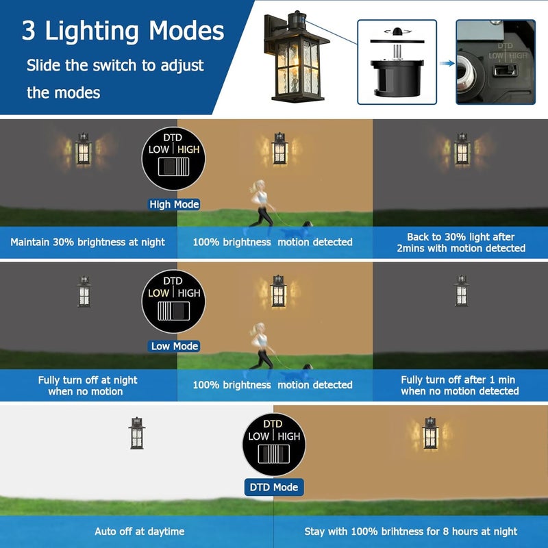 FLEDAVID Motion Sensor Porch Light Dusk to Dawn Outdoor Wall Lantern Black Exterior Sconce Lighting Fixtures Modern Outside Wall Mount Coach Lamp for House Garage Patio Front Door - Image 4